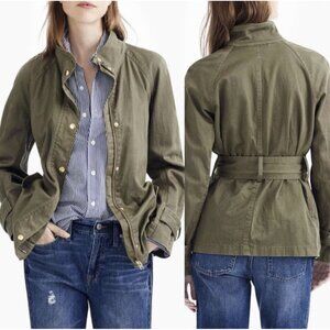 J. Crew Womens Medium Military Green Tie Waist Cotton Jacket Zip Twill Layering